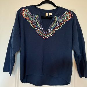 Anthropologie Moth Jewel Embellished Sweater